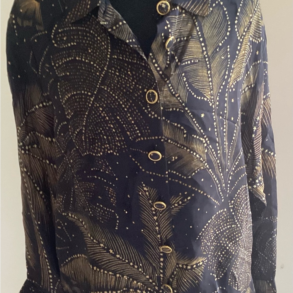FARM Rio Black and Gold Patterned Top
